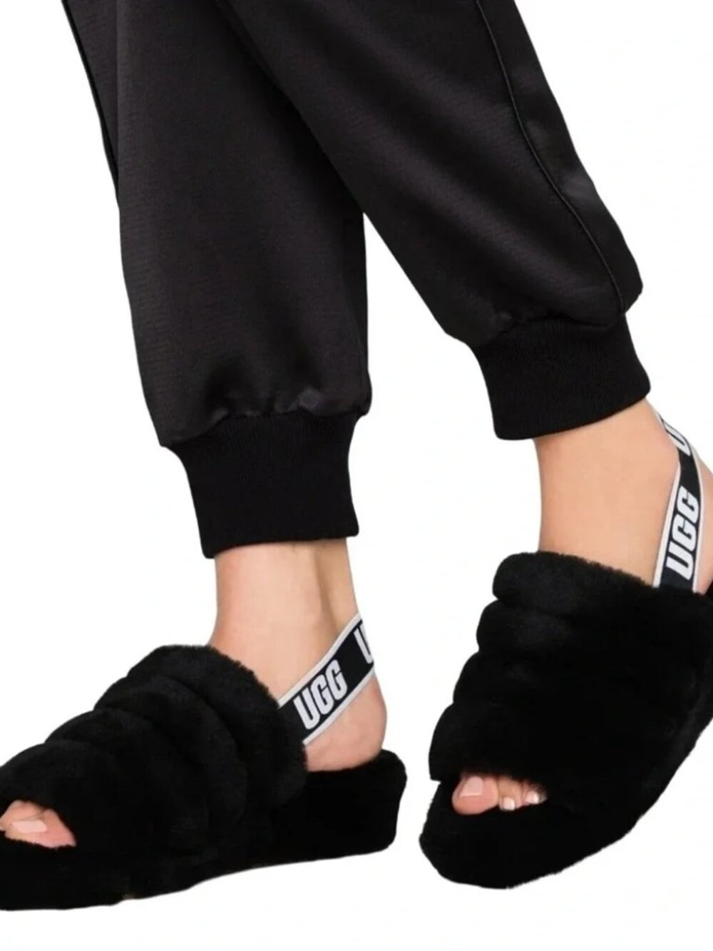 UGG Fluff Yeah Black Slides 8.5